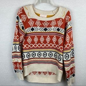 SKIES ARE BLUE Aztec Print Hi Low Crew Sweater